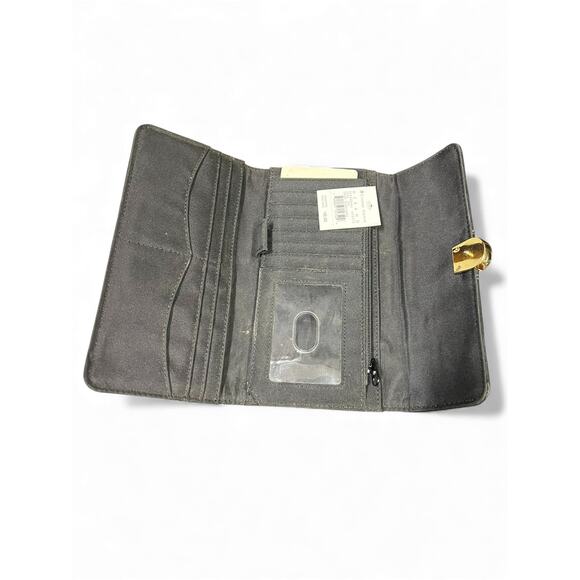 NWT Classiques Entier black leather wallet gold-tone clasp Billfold Logo - Picture 5 of 7